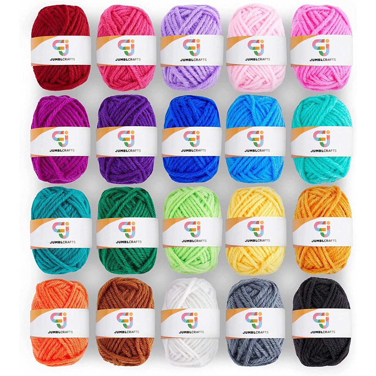 JumblCrafts Acrylic Yarn for Crocheting, 20 Assorted Colors Soft Crochet Yarn  for Crafts